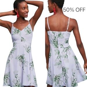 Floral V-Neck Spaghetti Strap Sundress - Lavender/Green